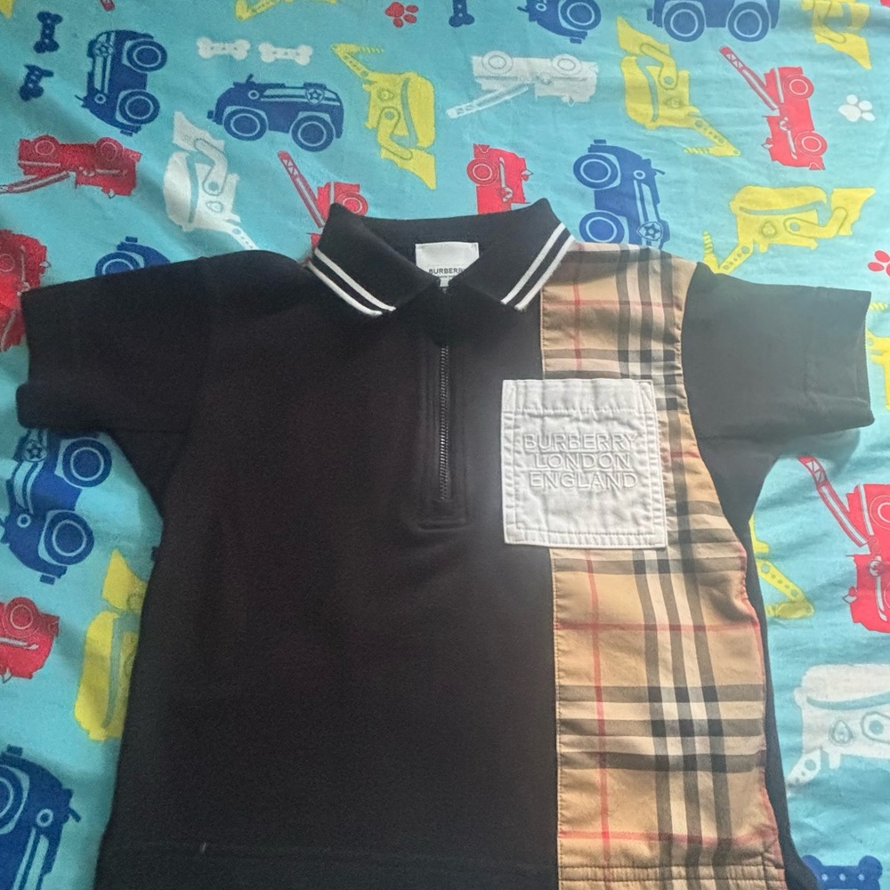 Burberry Kids Black and Beige Polo Shirt
